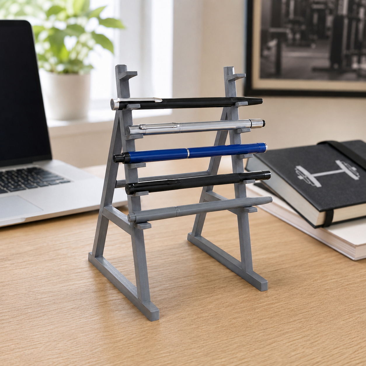 Mini barbell rack pen holder without barbell accessories, lifestyle image