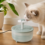 1.2L pet water fountain in Green Lotus Flowers style with cat