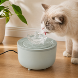 1.2L pet water fountain in Green Opaque crystal lotus style with cat