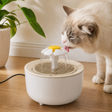 1.2L pet water fountain in Wood Grain White style with cat