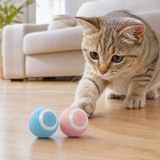 Blue and pink 80mAh automatic rolling cat toy ball combo with cat