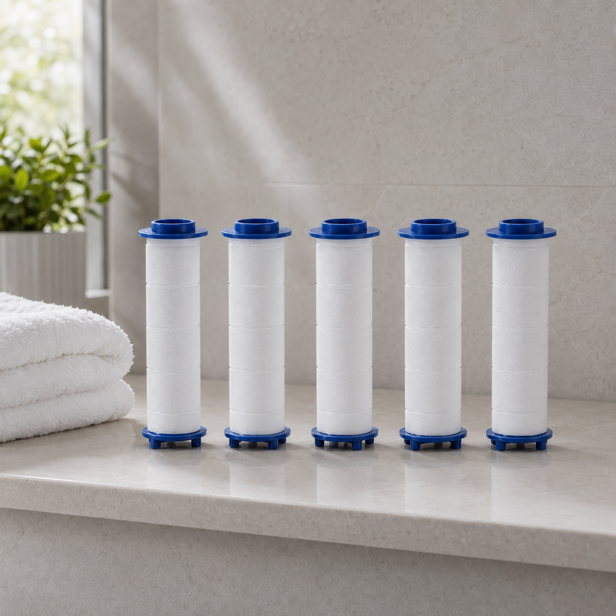 Five replacement filter cartridges for the filtered shower head